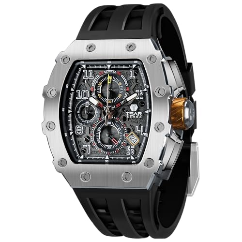 TSAR BOMBAメンズ腕時計スケルトン機械式自動時計セラミック日本ムーブメントトノーシリコンストラップ50M防水夜光高級腕時計ビジネスファッションスポーツカジュアルギフト